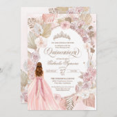 ボホピンクドライドフローラバラキンセアニェラ誕生日 招待状 (正面/裏面)