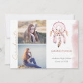 ボホピンクドリームキャッチャー写真卒業パーティー 招待状 (裏面)