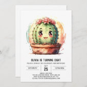 ボホピンクハッピーサボスガール誕生日 招待状 (正面/裏面)