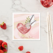 ボホピンクハート羽パーソナライズされた スタンダードカクテルナプキン (インサイチュ)