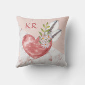 ボホピンクハート羽毛大理石パターンイニシャル クッション (裏面)