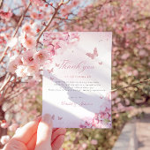 ボホピンクバタフライキスフローラガールベビーシャワー サンキューカード