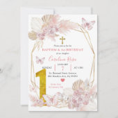 ボホピンクバタフライバプテスムアンドファースト誕生日 招待状 (正面)
