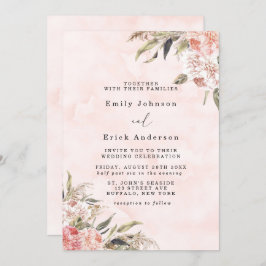 ボホピンクピーニーパンパスグラス結婚ズ 招待状