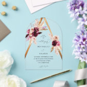 ボホピンクフレームパンパスグラスフローラ結婚ズアーチ アクリル招待状 (インサイチュ (ウェディング))