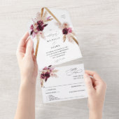 ボホピンクフレームパンパスグラスフローラ オールインワン招待状 (貼ってはがせる)