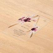 ボホピンクフレームパンパスグラス結婚フローラ アクリル招待状 (レイダウン)