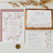 ボホピンクフレームワイルドフラワー結婚式招待状 招待状