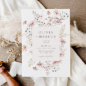 ボホピンクフレームワイルドフラワー結婚式招待状 招待状