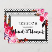ボホピンクフローラが私のメイド・オブ・オーナー（花嫁付き添い人） 招待状 (正面/裏面)