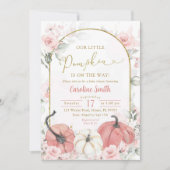 ボホピンクフローラカボチャ秋の赤ちゃんシャワー 招待状 (正面)