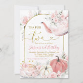 ボホピンクフローラカボチャ茶2つの秋誕生日 招待状 (正面)