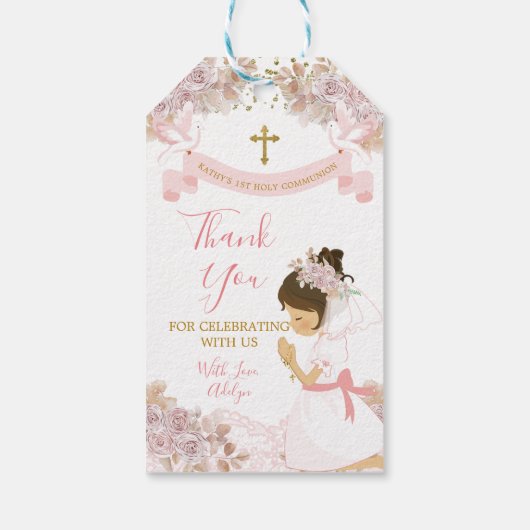 ボホピンクフローラガールファースト聖体十字架 ギフトタグ (裏面)