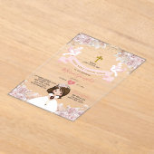 ボホピンクフローラガールファースト聖餐式 アクリル招待状 (レイダウン)