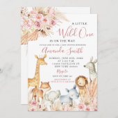 ボホピンクフローラサファリガールベビーシャワー招待 招待状 (正面/裏面)