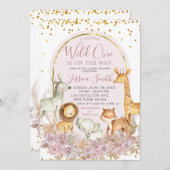 ボホピンクフローラサファリワイルドワンベビーシャワー 招待状 (正面/裏面)