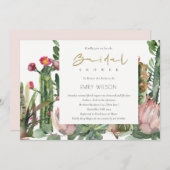 ボホピンクフローラサボテン葉ブライダルシャワー招待具 招待状 (正面/裏面)