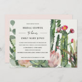 ボホピンクフローラサボテン葉ブライダルシャワー 招待状 (正面/裏面)