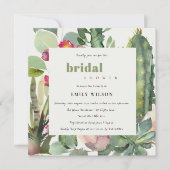 ボホピンクフローラサボテン葉ブライダルシャワー 招待状 (正面)