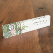ボホピンクフローラサボテン葉水彩 デスクネームプレート (側面)