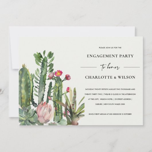 ボホピンクフローラデザートカッティ動物相婚約 招待状 (正面)