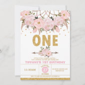 ボホピンクフローラドリームキャッチャー1stバースデーガール 招待状 (正面)