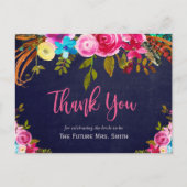 ボホピンクフローラネイビーブライダルシャワーありがとう ポストカード (正面)