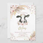 ボホピンクフローラパンパスグラスカウバースデーパーティー 招待状 (正面)