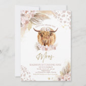 ボホピンクフローラパンパスグラスハイランドカウズパーティー 招待状 (正面)