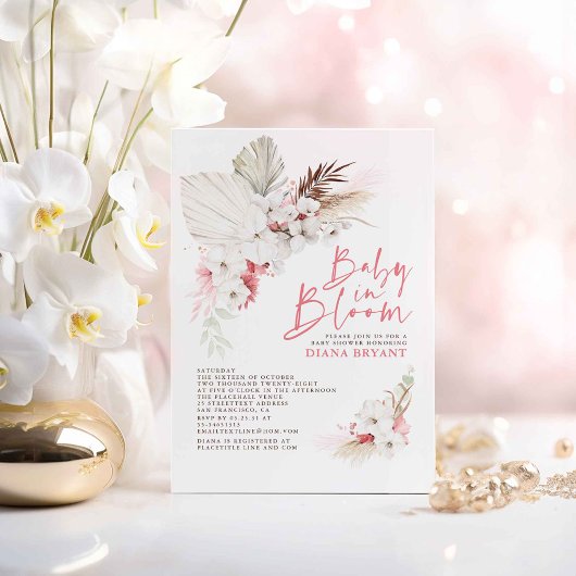 ボホピンクフローラパンパスグラスベイビーシャワーインビタティ 招待状