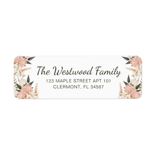 ボホピンクフローラファミリー名差出人住所 ラベル (正面)