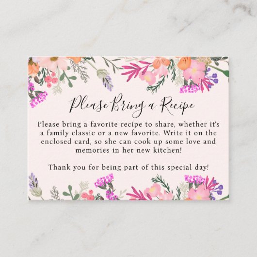 ボホピンクフローラリーンザレシピブライダルシャワー エンクロージャーカード (正面)
