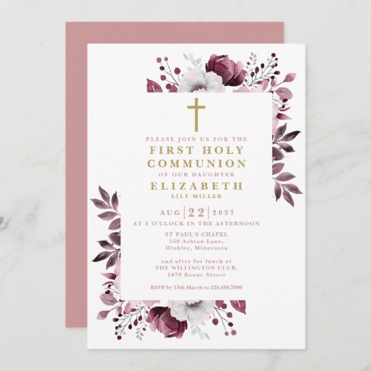 ボホピンクフローラ植物第1聖餐式 招待状 (正面/裏面)