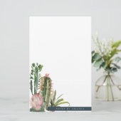 ボホピンクフローラ砂漠カチ葉水色 便箋 (スタンド正面)