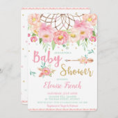 ボホピンクフローラ赤ちゃんシャワードリーム捕手ガール 招待状 (正面/裏面)