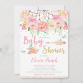 ボホピンクフローラ赤ちゃんシャワードリーム捕手ガール 招待状 (正面)