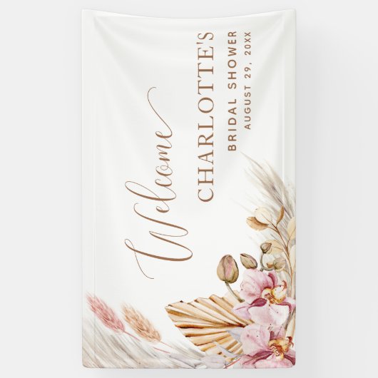 ボホピンクフローラ |ブライダルシャワーウェルカムバナー 横断幕 (縦)