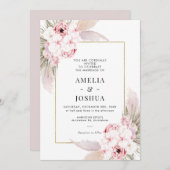 ボホピンクフローラ(金ゴールドフレーム結婚付き) 招待状 (正面/裏面)