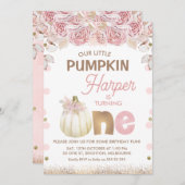 ボホピンクブラウンフローラカボチャ1st誕生日 招待状 (正面/裏面)