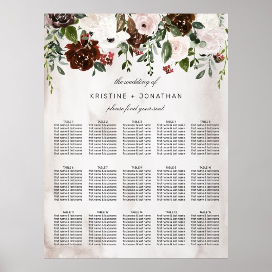 ボホピンクブルゴーニュバラウォーター色フローラ結婚ズ ポスター (正面)