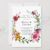 ボホピンクブルゴーニュフローラカップルのシャワー招待状 (正面)