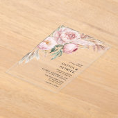 ボホピンクプオーニー&パンパスグラスフローラ結婚ズ アクリル招待状 (レイダウン)