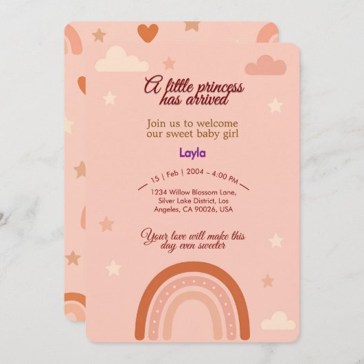 ボホピンクベビーシャワー招待状 招待状 (正面/裏面)