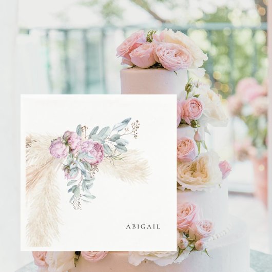 ボホピンクペオニーカスタムズブライダルシャワー スタンダードカクテルナプキン