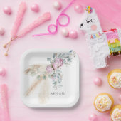 ボホピンクペオニーパーソナライズされたブライダルシャワー ペーパープレート (パーティー)