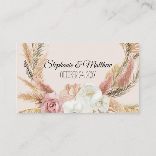 ボホピンクホワイトフローラパンパスグラス座席表 プレイスカード (裏面)