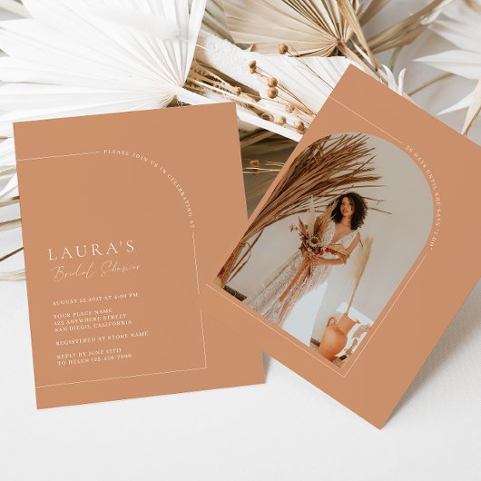 ボホピンクミニマリストアーチフォトブライダルシャワー 招待状