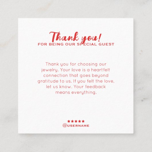 ボホピンクミニマリストアートジュエリーディスプレイ スクエア名刺 (裏面)