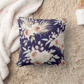 ボホピンクローズオンネイビーブルー クッション (ブランケット)