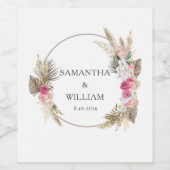 ボホピンクローズパーソナライズされた結婚フローラ ワインラベル (シングルラベル)